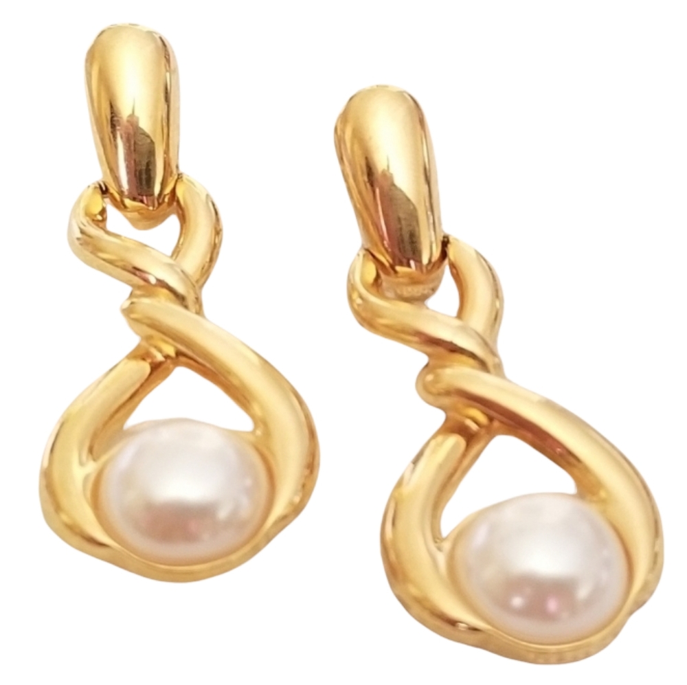 Gold And Pearl Statement Earrings Genuine 1980's Vintage